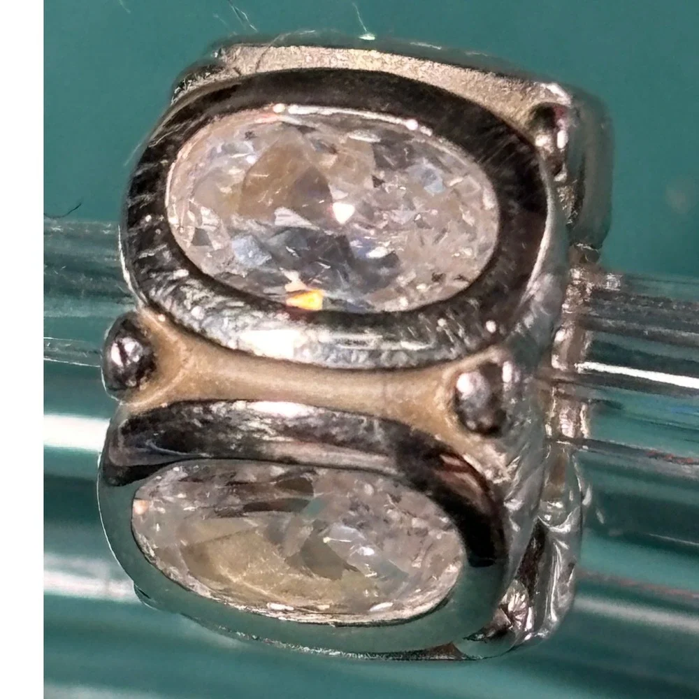 Chamilia Sterling Silver 925 Oval Cubic Zirconia Studded Barrel Slide Charm Bead